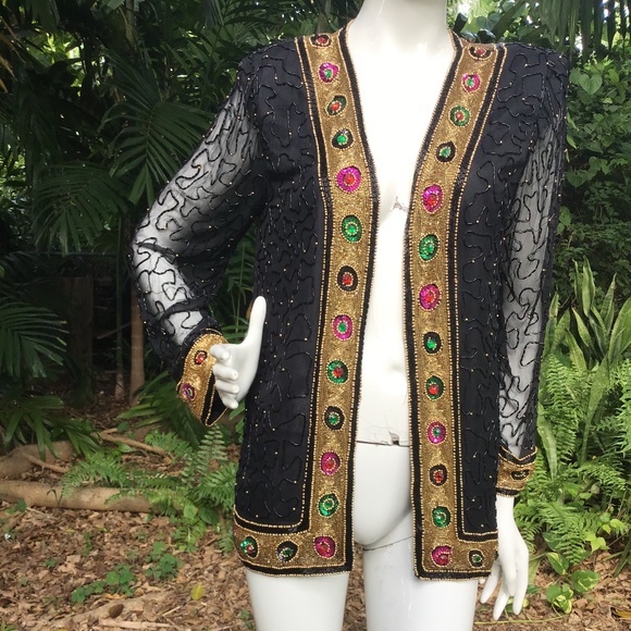 Vintage silky nights beaded and sequin Jacket - Picture 8 of 10
